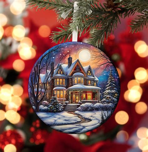 Beautiful Victorian Home Christmas Ornament Ceramic Ornament Christmas Eve Xmas Tree Ornament