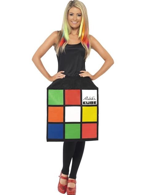 Cl952 Ladies Rubiks Cube Costume Fancy Dress 80s Costume Rubix Cube Top Outfit Ebay