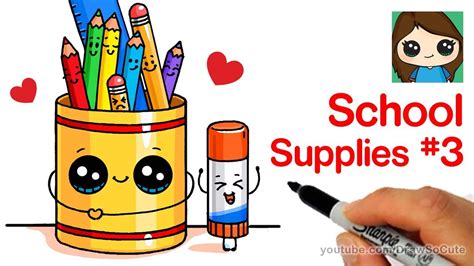How To Draw Cute Back To School Supplies Easy 3 Youtube