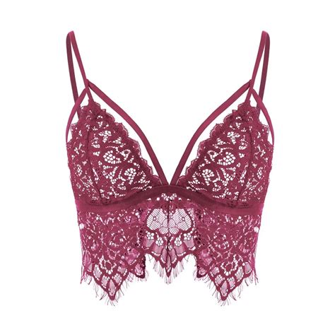Strappy Lace Bralette Crop Top Sexy Sheer Bralette Push Up Mesh Bras