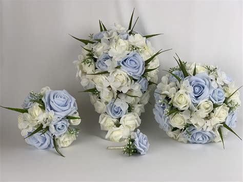We stock a wide range of artificial flower bouquets for wedding and everyday purposes. Artificial Wedding Flowers Package Baby blue and ivory