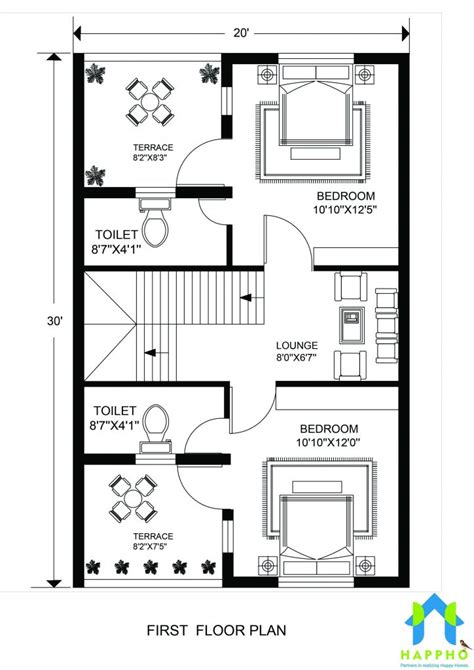 Floor Plan For 20 X 30 Feet Plot 3 Bhk 600 Square Feet67 Sq Yards