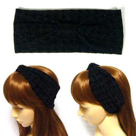 Stretchy Black Glitter Fabric Turban Headband Wide Hairband Headpiece