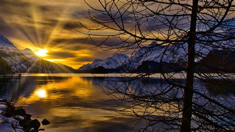 Switzerland Lake Mountain During Winter Sunset HD Nature Wallpapers ...
