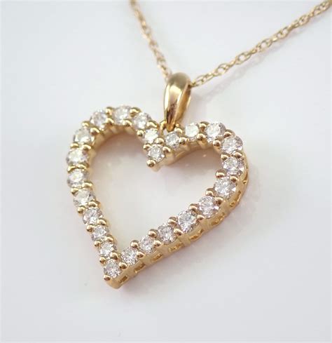 Yellow Gold Diamond Heart Pendant Necklace 18 Chain Wedding Graduation