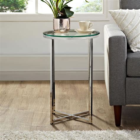 walker edison furniture company 16 in glass chrome mid century modern x base side table
