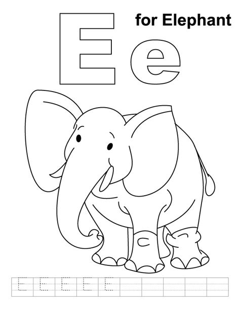 E For Elephant Coloring Page With Handwriting Practice Download Free