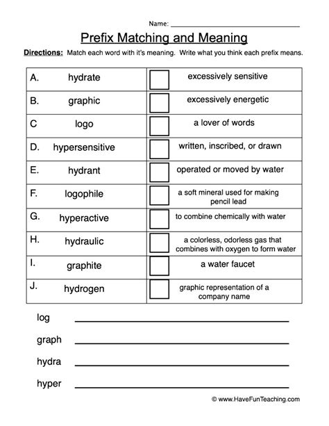 Prefix Matching And Meaning Worksheet By Teach Simple