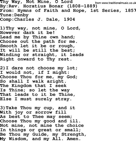 Methodist Hymn Thy Way Not Mine O Lord Lyrics With Pdf