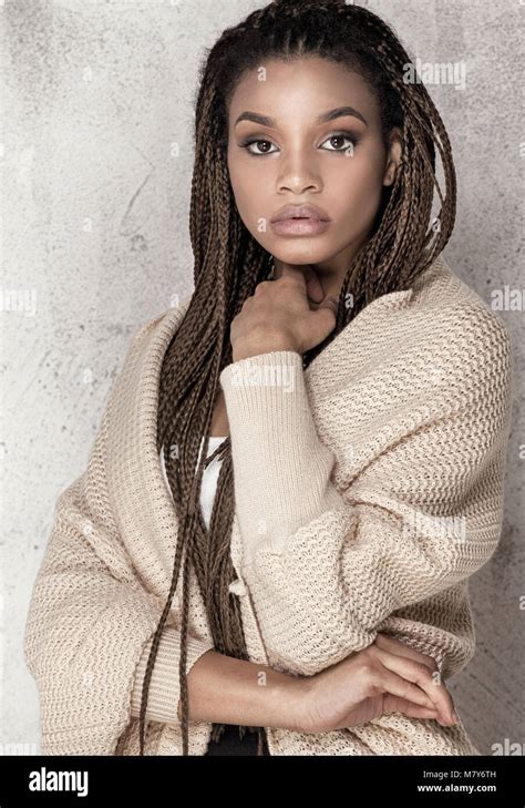 Young Beautiful African American Girl Female Model Posing In Studio