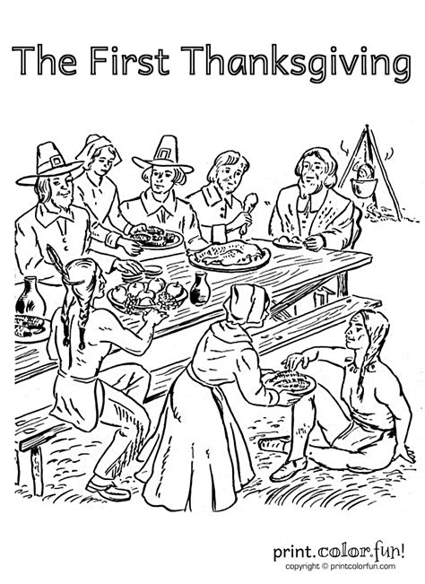 This First Thanksgiving Coloring Page — Featuring The Pilgrims And