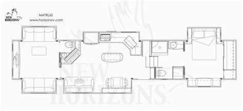Updated and accommodating kitchens and eating areas. 2020 New Horizons Majestic - RV Floor Plan. Custom, Luxury RVs. | Rv floor plans, Floor plans ...