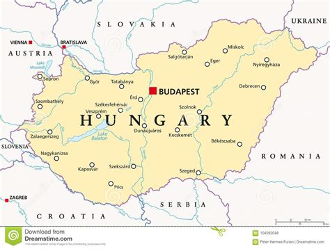 Lo que se aprende viajando por el mundo. Mapa político de Hungria ilustração do vetor. Ilustração ...