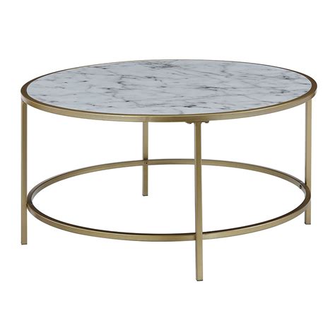 Convenience Concepts Gold Coast White Faux Marble Round Coffee Table