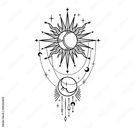 Mystical Sun And Moon Day And Night Isolated Clip Art On White Boho