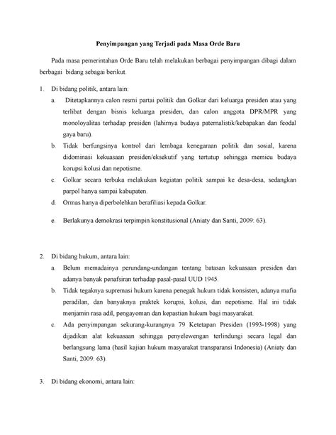 Penyimpangan yang Terjadi pada Masa Orde Baru - Di bidang politik