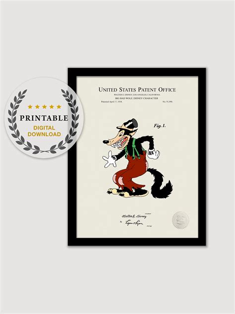 1934 Disneys Big Bad Wolf Patent Printable Digital Etsy