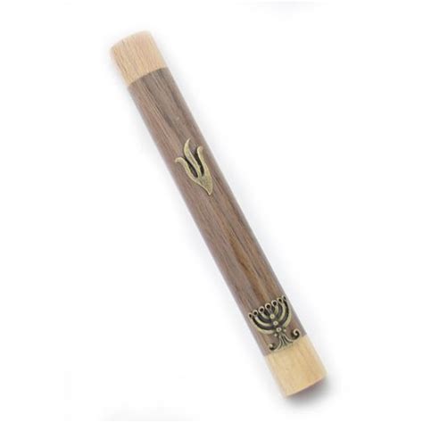 Two Color Menorah Wood Mezuzah