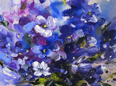 Violets Floral Oil Painting Canvas Art Original Flowers Etsy