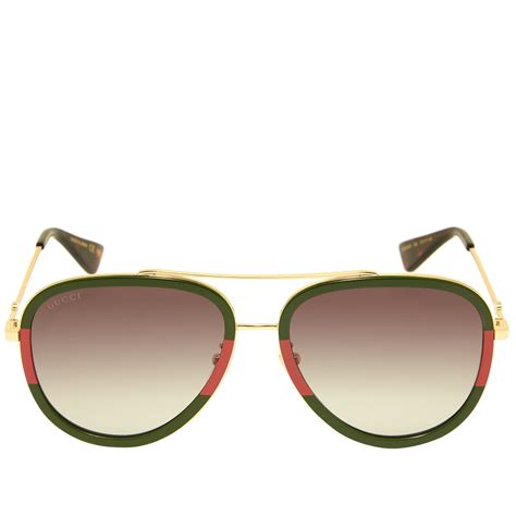 gucci sylvie web block aviator sunglasses red green and gold end dk