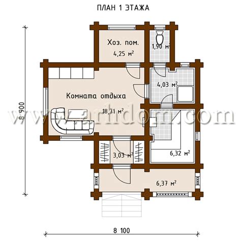 Проект бани из оцилиндрованного бревна под ключ Баня 55 8 х 9 м