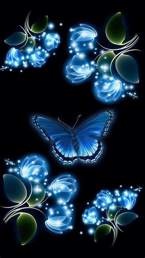 Blue Butterfly Black Background 640x1136 Download Hd Wallpaper