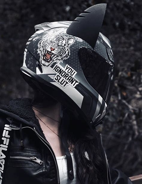 The body of it is black, but it has magenta stripes that swoop up from the sides and up the back to the click here for this bad to the bone helmet on amazon. Cat Ear Motorcycle Helmet: Motokitties#motokitties # ...
