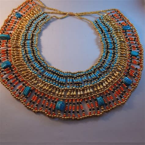 Large Amazing Egyptian Beaded Cleopatra Necklace Collar With 9 Etsy
