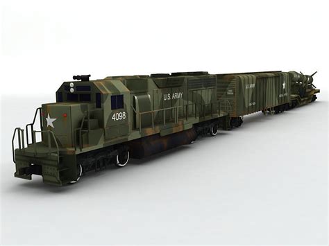 3d Model Military Us Army Train Locomotive Missile Cargo Green