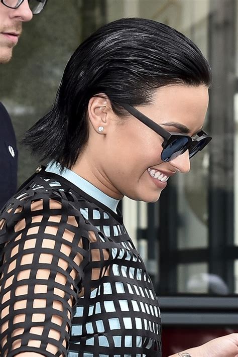 Demi Lovato Straight Black Slicked Back Hairstyle Steal