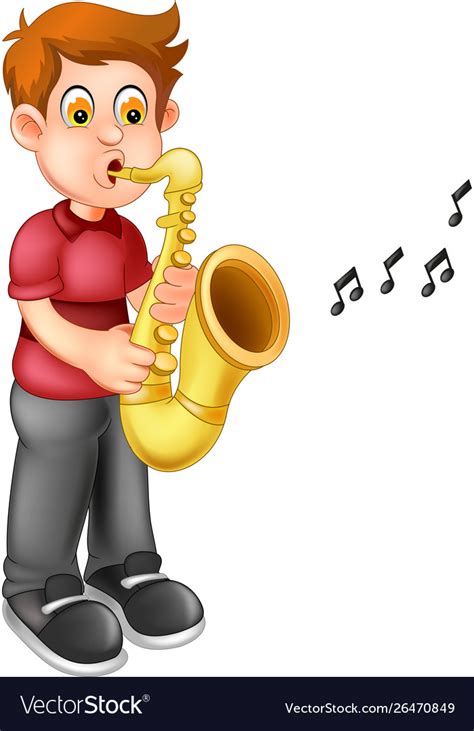Funny Boy Playing A Saxophone Cartoon Royalty Free Vector