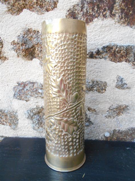 Ww1 Trench Art Brass Vase 75 De C Artillery Shell Casing Etsy