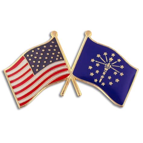 Pinmarts Indiana And Usa Crossed Friendship Flag Enamel Lapel Pin