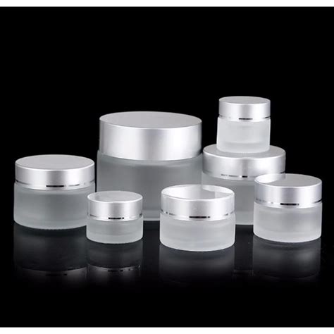 20pcs Lot Frosted Glass Jar Cream Jars Sliver Gold Aluminium Lid 10g 20g 30g 50g Empty Cosmetic