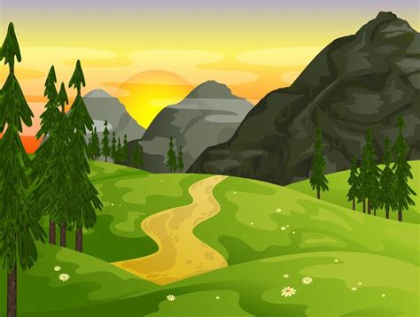 Premium Vector Mountain Landscape With Meadow Green Country Landscape