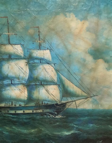 Original Seascape Oil Painting Of An 18thc Tall Masted Ship On The High