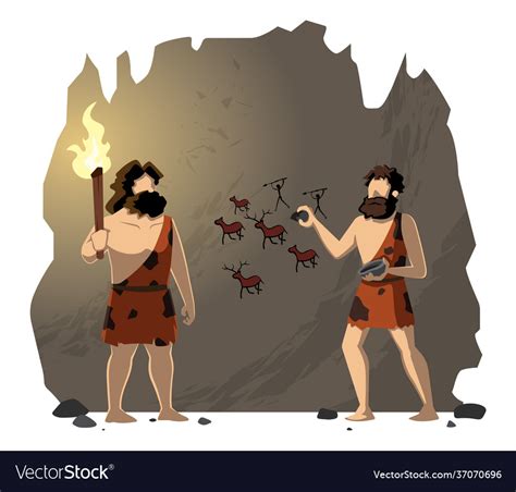 Cavemen Drawing Cave Painting Royalty Free Vector Image