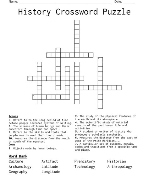 History Crossword Puzzles Printable