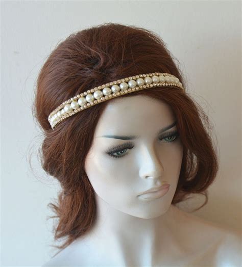 Bridal Tiara Headpice Pearl Wedding Crown Gold Bridal Headband