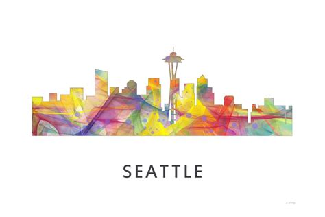 Seattle Washington Skyline Wb1 Digital Art Giclée By Marlene Watson