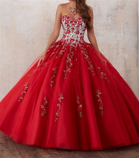 Embroidery Red Quinceanera Dresses 2019 Beadings Crystal Tulle Dresses