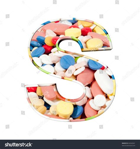 Medical Font Alphabet Made Of Medical Pills Colorful Tablets With