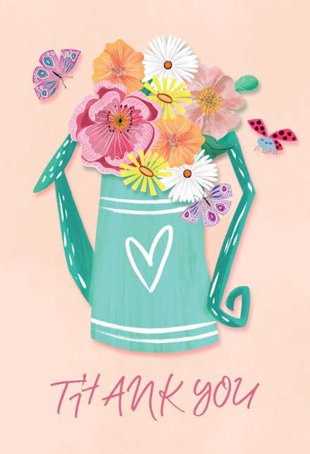 Spring Watering Pot Thank You Card Template Free Greetings Island
