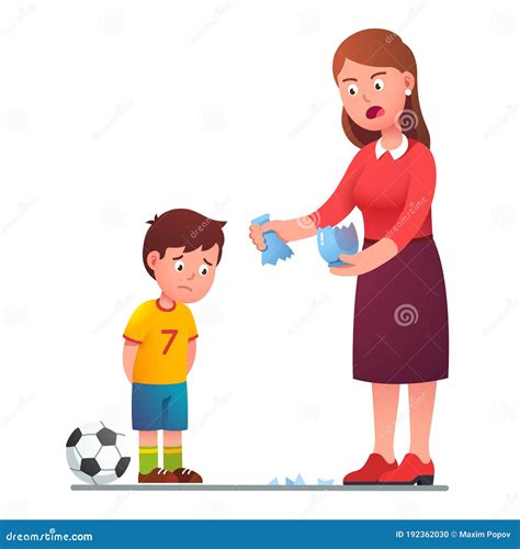 Angry Mother Scolding Son Kid For Breaking Vase Stock Vector Illustration Of Punishment