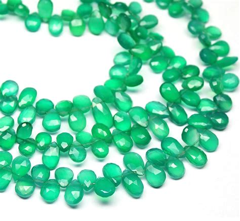 Green Onyx Faceted Briolette Pear Gemstone Beads Strand 85 7 11mm