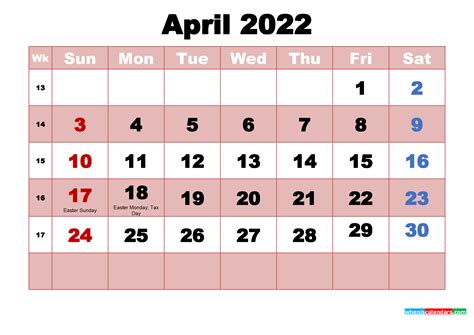 Famous April 2022 Calendar Holidays Photos Printable Calendar 2022