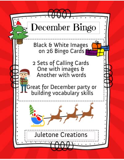 December Bingo Vocabulary Skills Classroom Material Bingo Cards