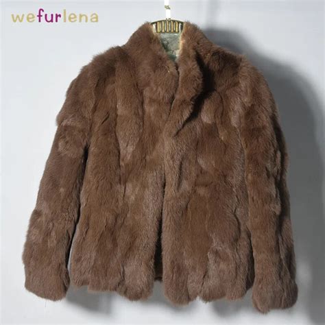 women genuine rabbit fur coats solid female stand collar rex rabbit fur coat winter fashion real