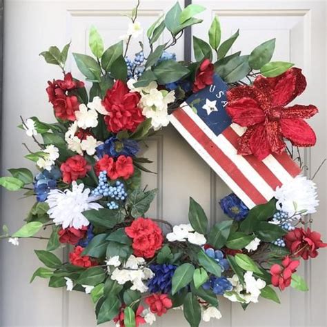 Patriotic Floral Grapevine Wreath July 4th Wreath July Fourth Wreath