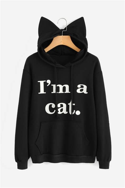 Black Cat Ear Hoodie Sweatshirts Hoodie Sweatshirts Hoodies Womens